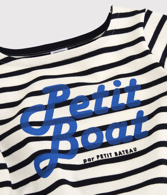 Marinetruitje voor meisjes in katoen wit MARSHMALLOW/blauw SMOKING