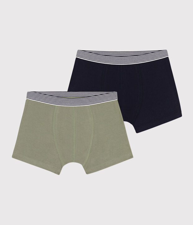 Lot de 2 boxers unis en coton et &eacute;lasthanne gar&ccedil;on multicouleur