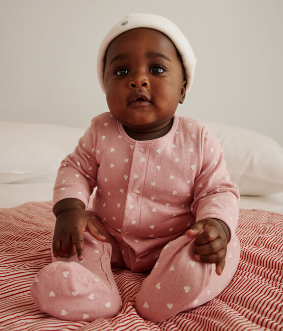 Bodyjama bébé en tubique petits cœurs rose CHARME/blanc MARSHMALLOW