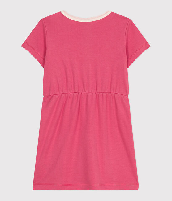Robe enfant en coton manches courtes uni rose PEONIA