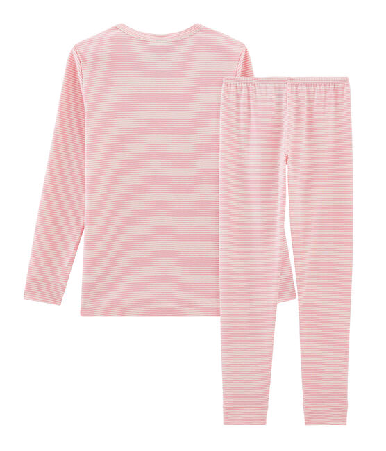 Pyjama petite fille coupe très ajustée en côte rose CHARME/blanc MARSHMALLOW