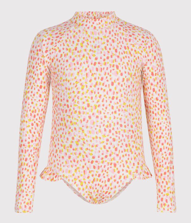 Eendelig kinderzwempakje met lange mouwen en print wit/multicouleur