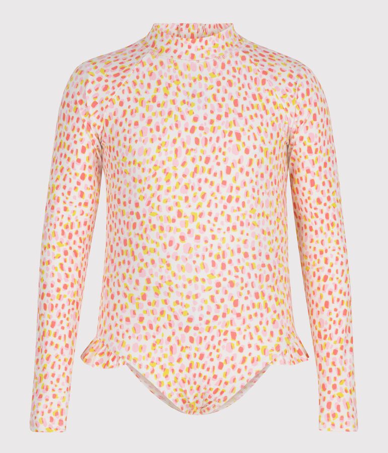 Eendelig kinderzwempakje met lange mouwen en print wit/multicouleur