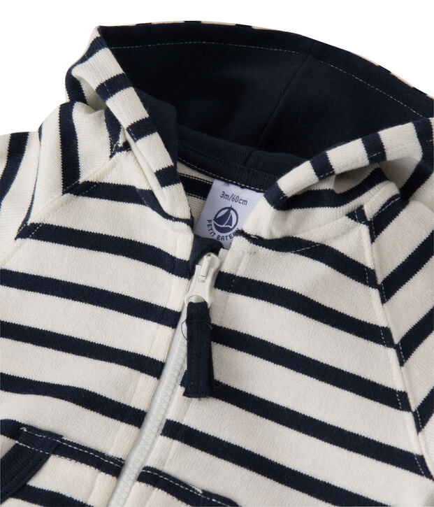 Sweat zipp&eacute; b&eacute;b&eacute; gar&ccedil;on en jersey lourd ray&eacute; wit/blauw