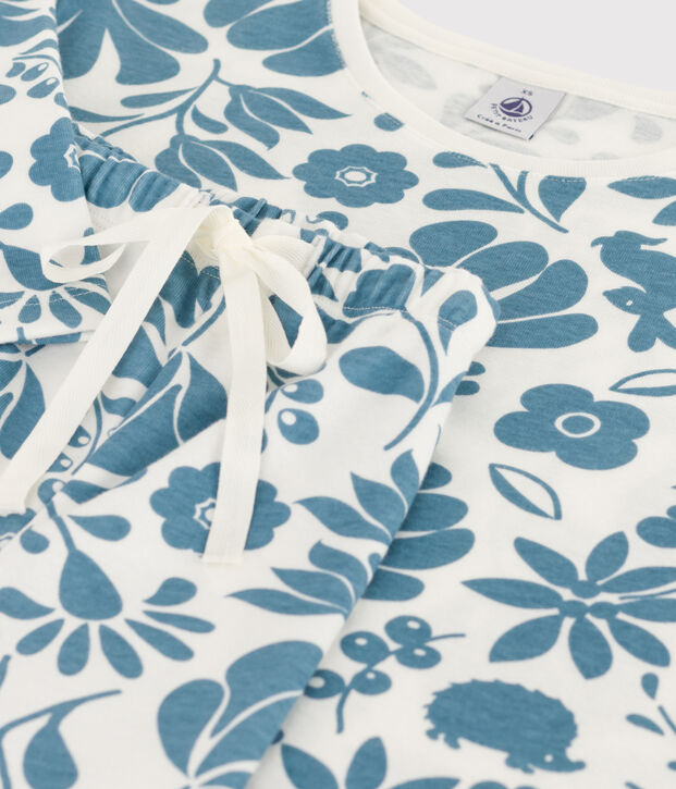 Pyjacourt fleur femme en coton blanc/bleu