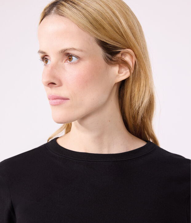 Tee-shirt l'Iconique manches longues en c&ocirc;te unie femme noir