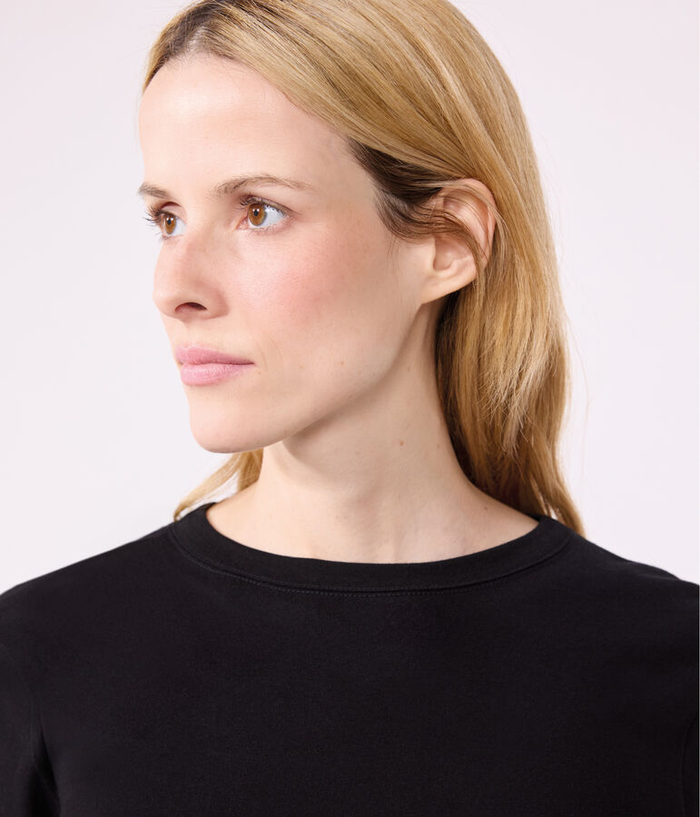 L'Iconique, T-shirt met lange mouw van effen ribstof voor dames zwart