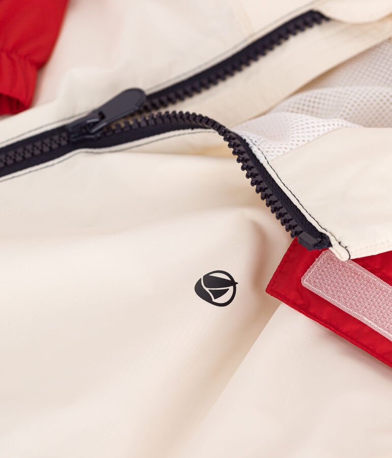 Coupe-vent enfant avec capuche r&eacute;tractable &eacute;cru/multicouleur