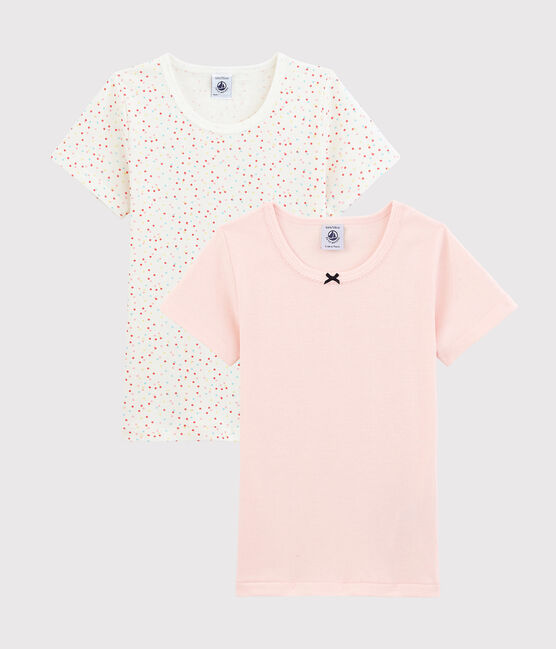 Set van 2 T-shirts van biologisch katoen met korte mouwen en meerkleurige stippen voor kleine meisjes variante 1