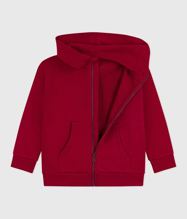 Sweatshirt zipp&eacute; enfant en coton uni rouge