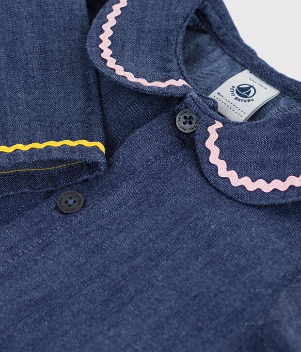 Blouse b&eacute;b&eacute; en denim manches longues unie bleu