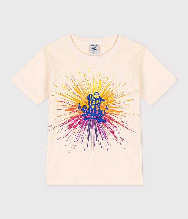 Tee-shirt manches courtes en coton enfant gar&ccedil;on &eacute;cru/multicouleur
