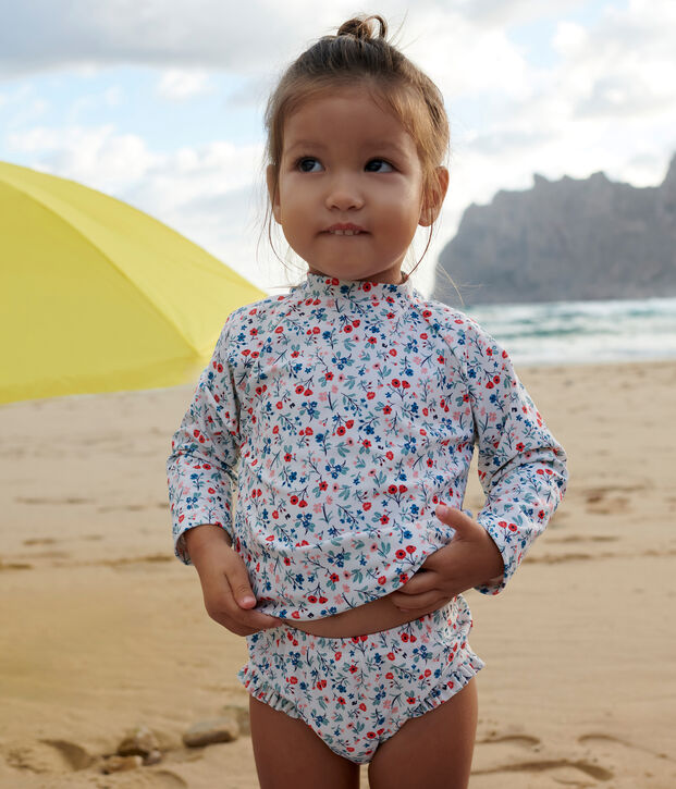 Tee-shirt anti UV b&eacute;b&eacute;, imprim&eacute; fleuri blanc/multicouleur