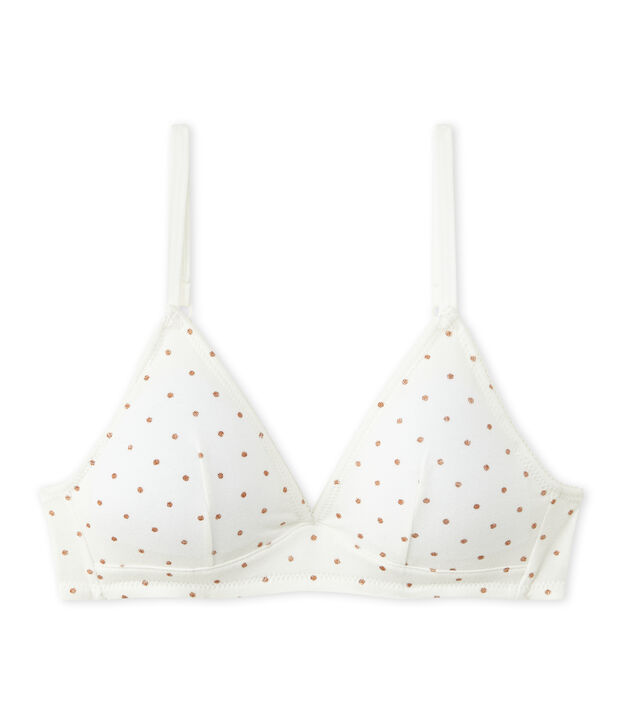 Soutien gorge padd&eacute; fille &agrave; pois blanc/marron