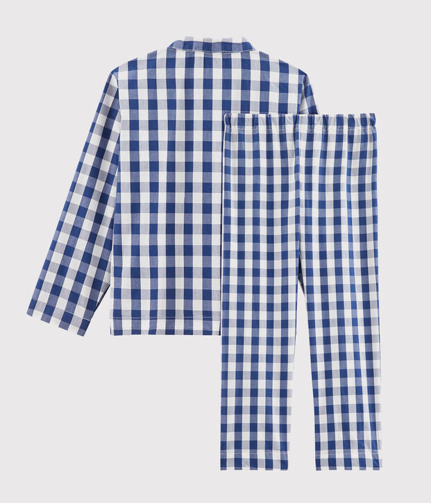 Pyjama &agrave; carreaux petit gar&ccedil;on en twill bleu/blanc