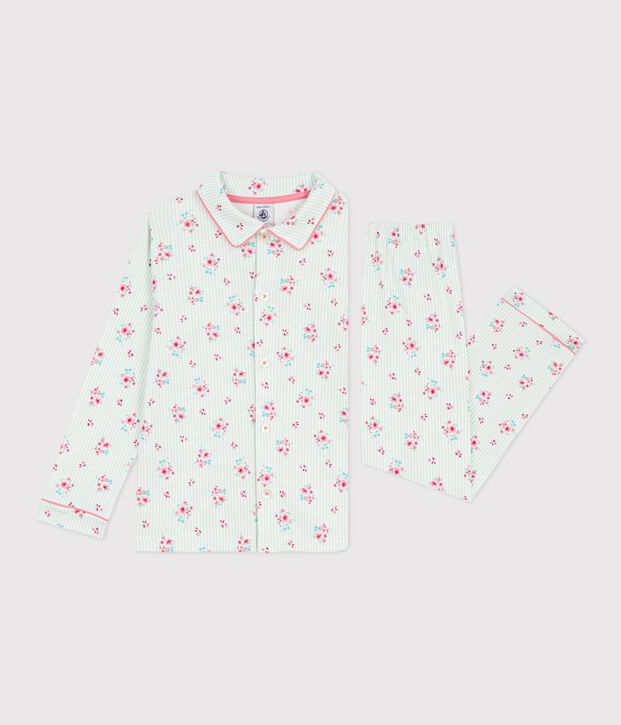 Katoenen geknoopte pyjama met print voor kinderen wit/blauw/multicouleur
