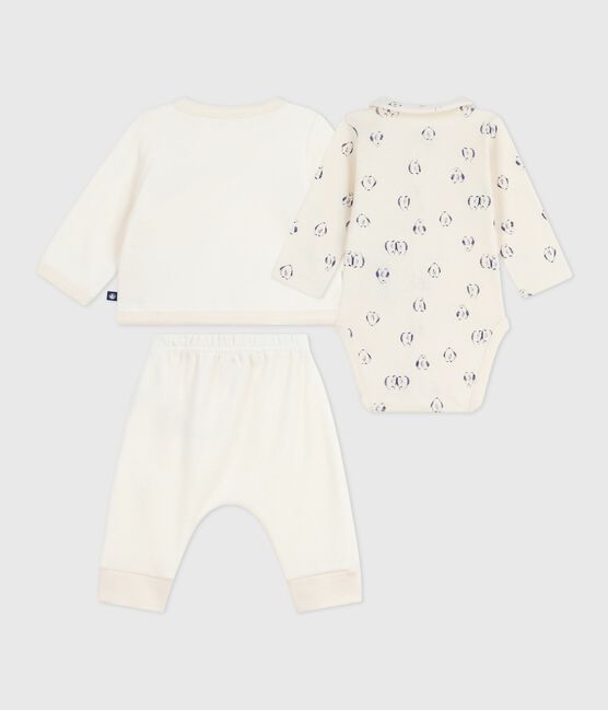 Ensemble bébé 3 pièces cache-cœur et body imprimé pingouins écru MILK
