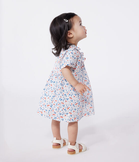 Katoenen babyjrukje met korte mouwen en bloemenprint wit MARSHMALLOW/wit MULTICO