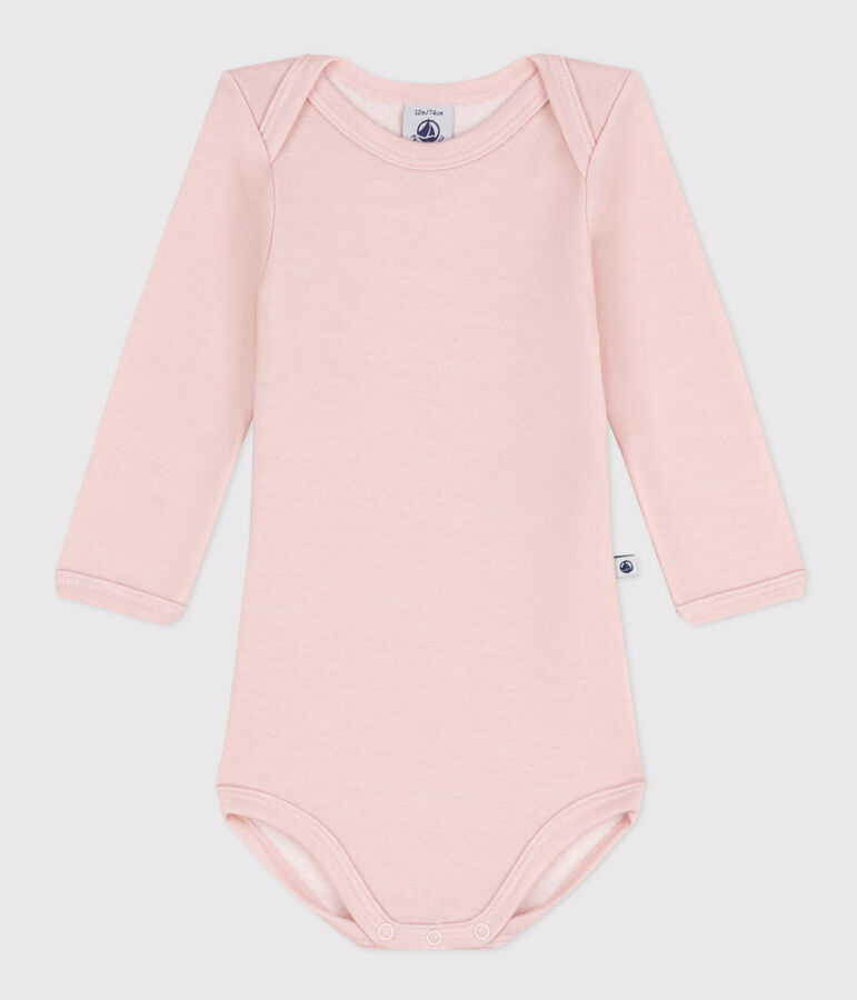 Body manches longues b&eacute;b&eacute; en laine et coton rose