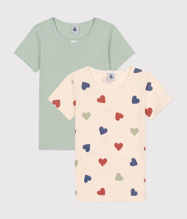 Setje met 2 katoenen T-shirts met korte mouw en hartje voor kinderen multicouleur