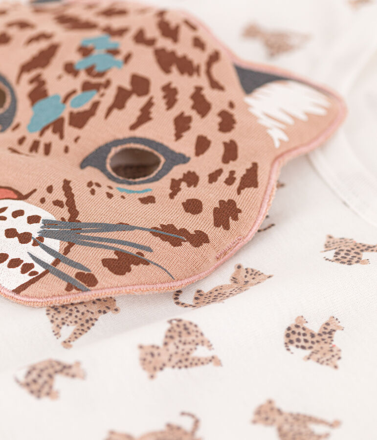 Katoenen pyjama met luipaard en masker voor kleine meisjes en jongens wit/multicouleur