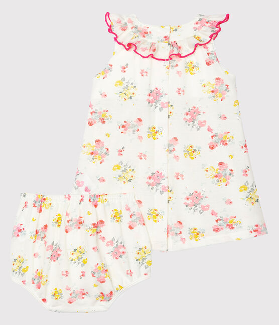 Jurk en bloomer met print babymeisje wit MARSHMALLOW/wit MULTICO