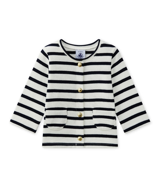 Cardigan bébé fille à rayures blanc MARSHMALLOW/bleu SMOKING
