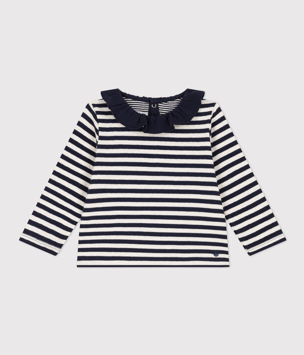 Blouse manches longues en tubique b&eacute;b&eacute; bleu/&eacute;cru