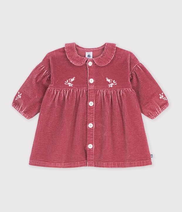 Robe b&eacute;b&eacute; en velours manches longues unie rose