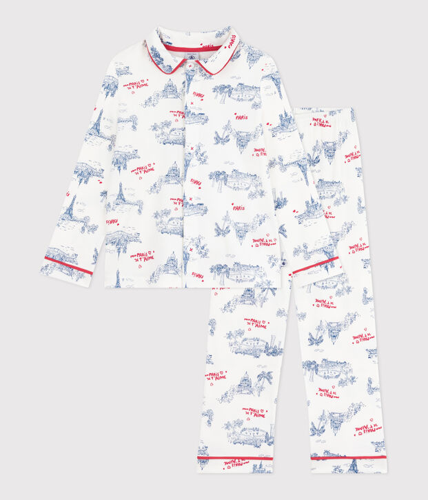Katoenen geknoopte pyjama met print van Parijs voor kinderen wit/multicouleur