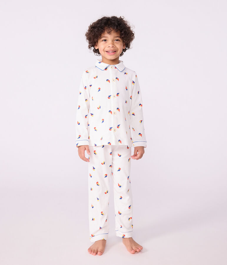 Pyjama boutonn&eacute; enfant en coton imprim&eacute; blanc/bleu/multicouleur