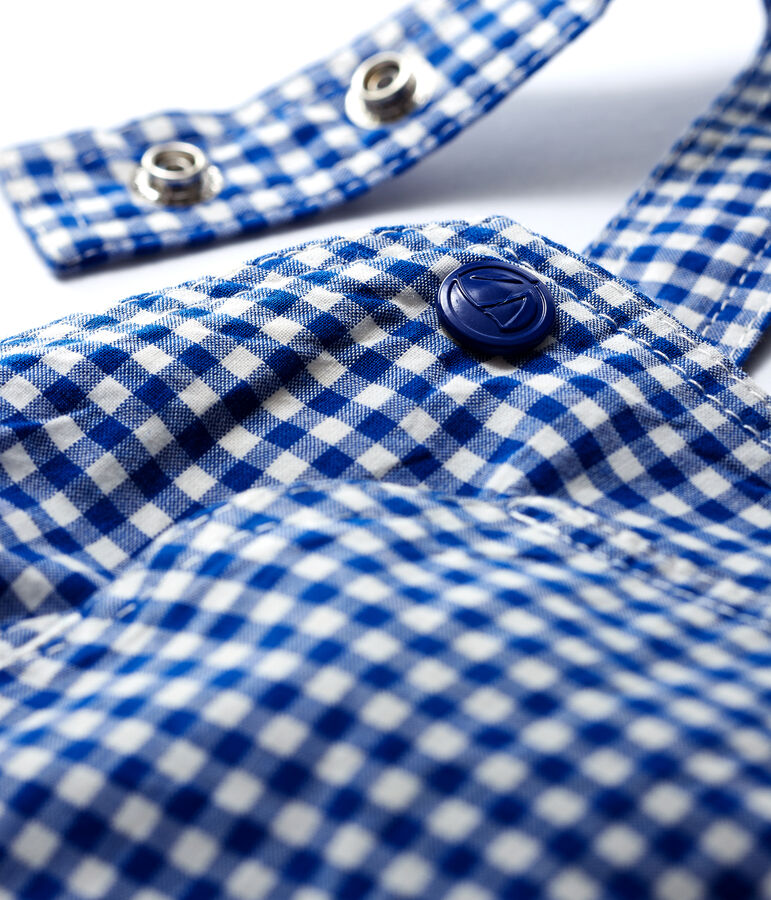 Salopette courte en cha&icirc;ne et trame b&eacute;b&eacute; gar&ccedil;on bleu SURF/blanc MARSHMALLOW