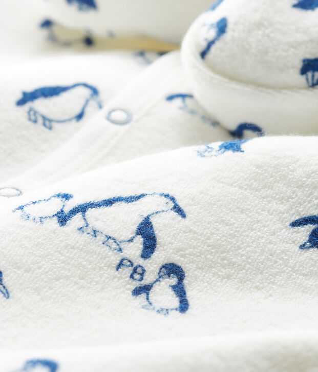 Nachtset baby van extra warme geruwde boucl&eacute;badstof wit/blauw