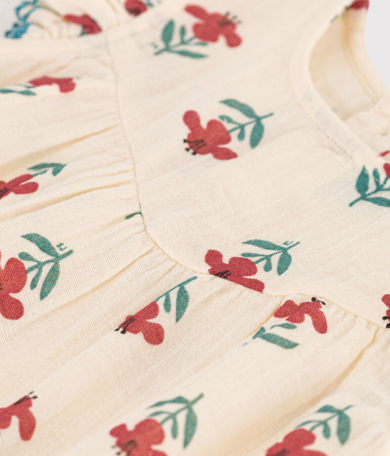 Blouse manches courtes b&eacute;b&eacute; en gaze de coton imprim&eacute; &eacute;cru/multicouleur
