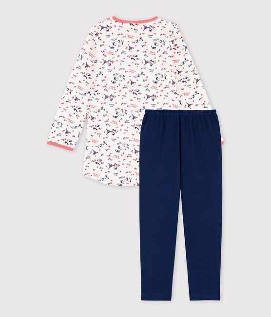 Meisjesnachthemd met legging in biokatoen wit MARSHMALLOW/wit MULTICO