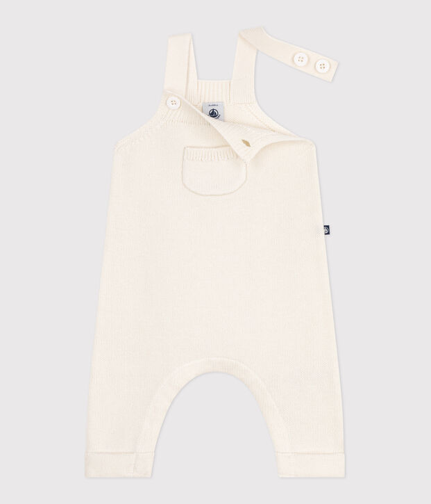 Salopette b&eacute;b&eacute; unie en tricot laine et coton blanc