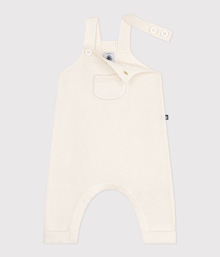 Salopette b&eacute;b&eacute; unie en tricot laine et coton blanc
