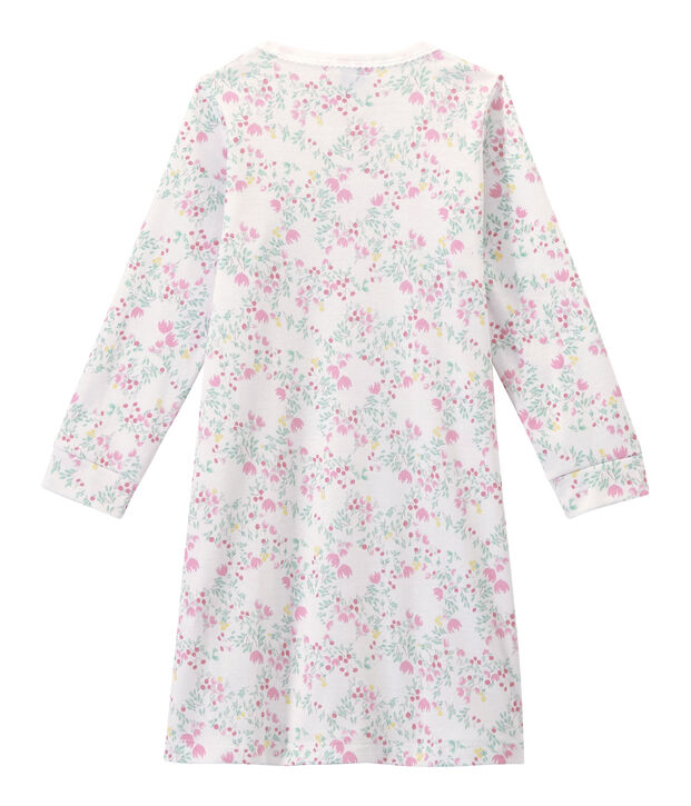 Meisjesnachthemd met lange mouwen en dessin wit/multicouleur