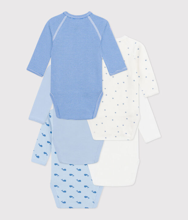 Lot de 5 bodies crois&eacute;s manches longues en coton imprim&eacute; b&eacute;b&eacute; multicouleur