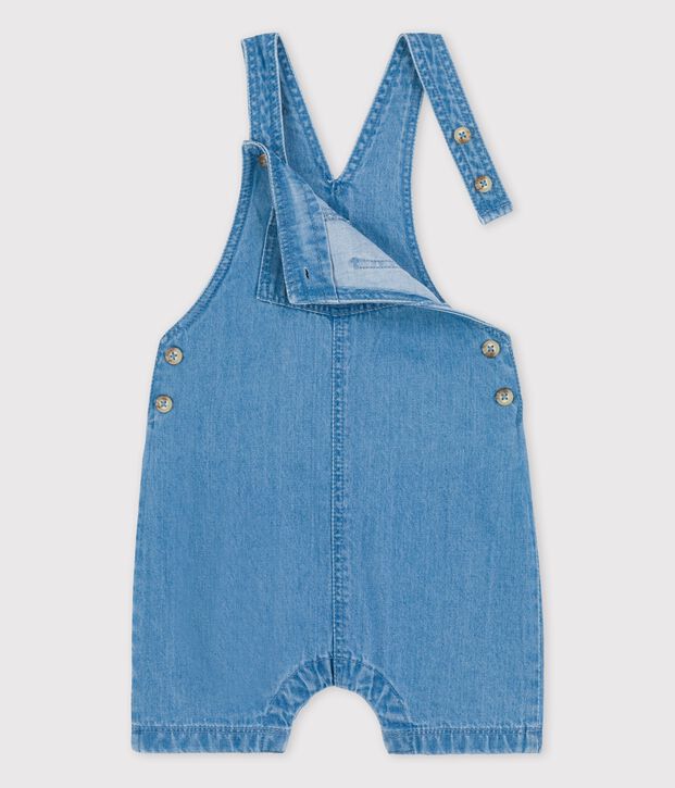 Korte lichte tuinbroek van biologisch denim voor baby's blauw