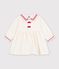 Robe b&eacute;b&eacute; en velours manches longues unie blanc cass&eacute;