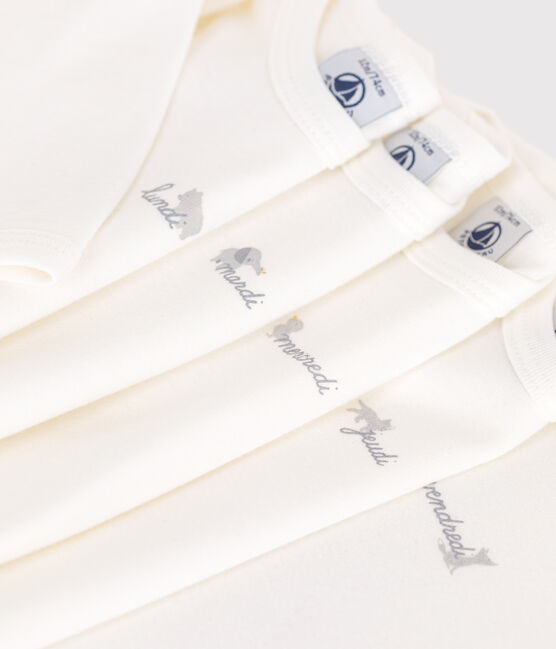 Setje met 5 katoenen babyrompertjes met lange mouw en weekdagenprint  variante 1