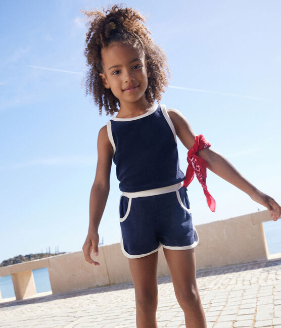 Tanktop in badstof voor meisjes blauw SMOKING