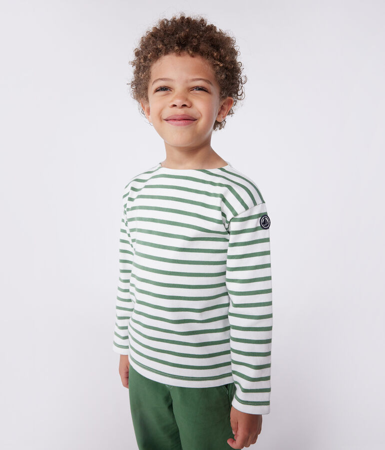 Marini&egrave;re enfant mixte en coton manches longues blanc/vert