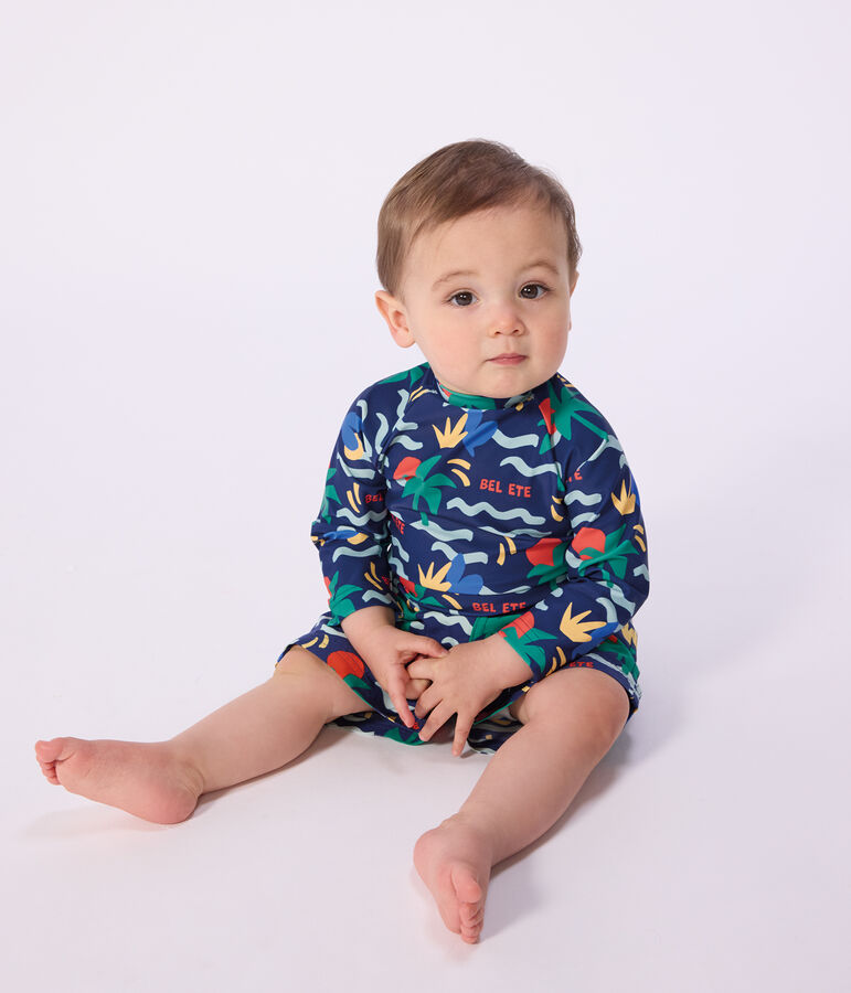 T-shirt met print en uv-bescherming voor baby's blauw/multicouleur