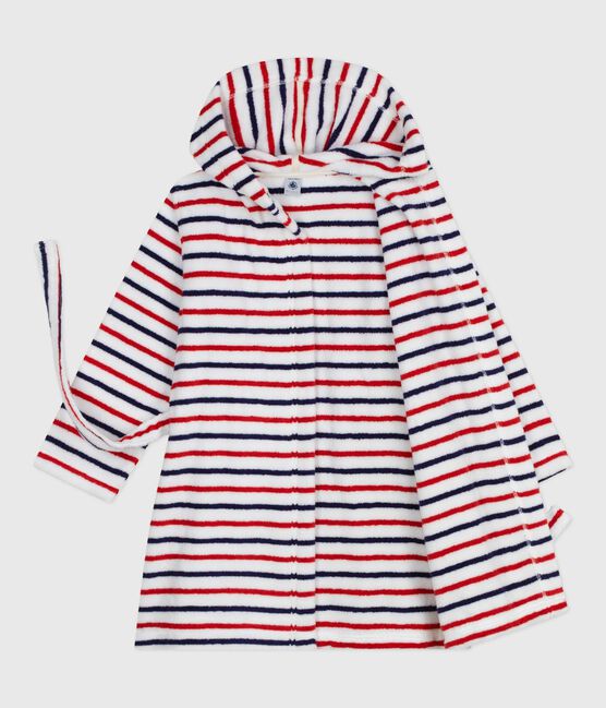 Peignoir enfant en coton éponge à rayures blanc MARSHMALLOW/blanc MULTICO