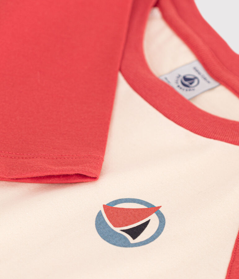 Tee-shirt manches longues en coton enfant gar&ccedil;on &eacute;cru/orange