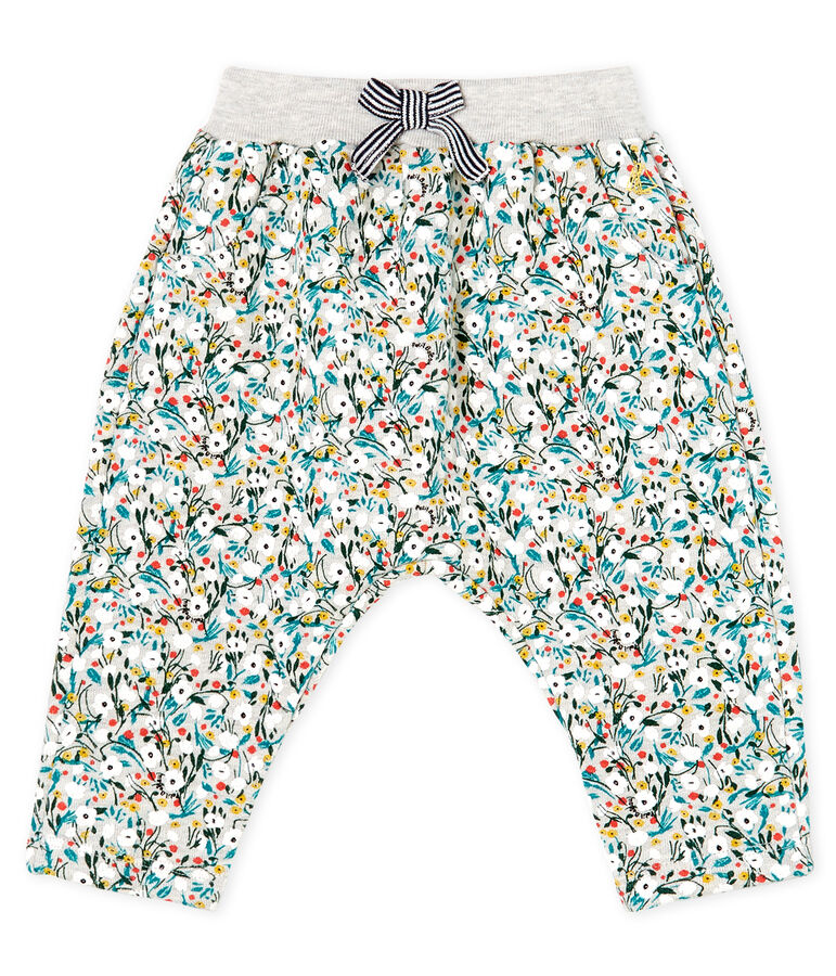 Pantalon b&eacute;b&eacute; fille en molleton imprim&eacute; gris/multicouleur