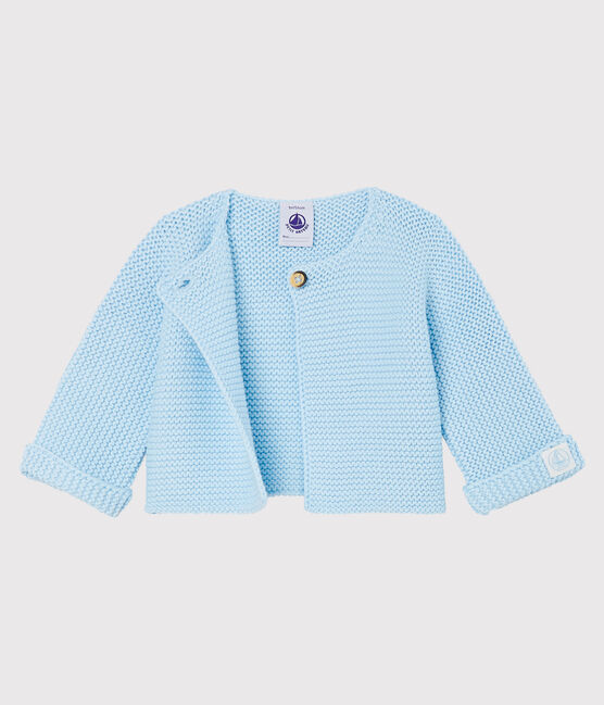 Cardigan bébé en tricot 100% coton bleu TOUDOU