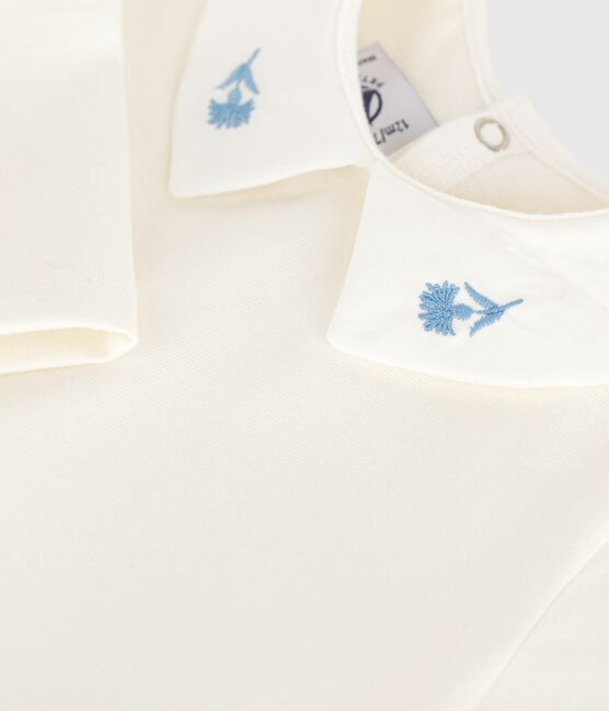 Katoenen babybloesje met lange mouwen en geborduurd kraagje wit MARSHMALLOW